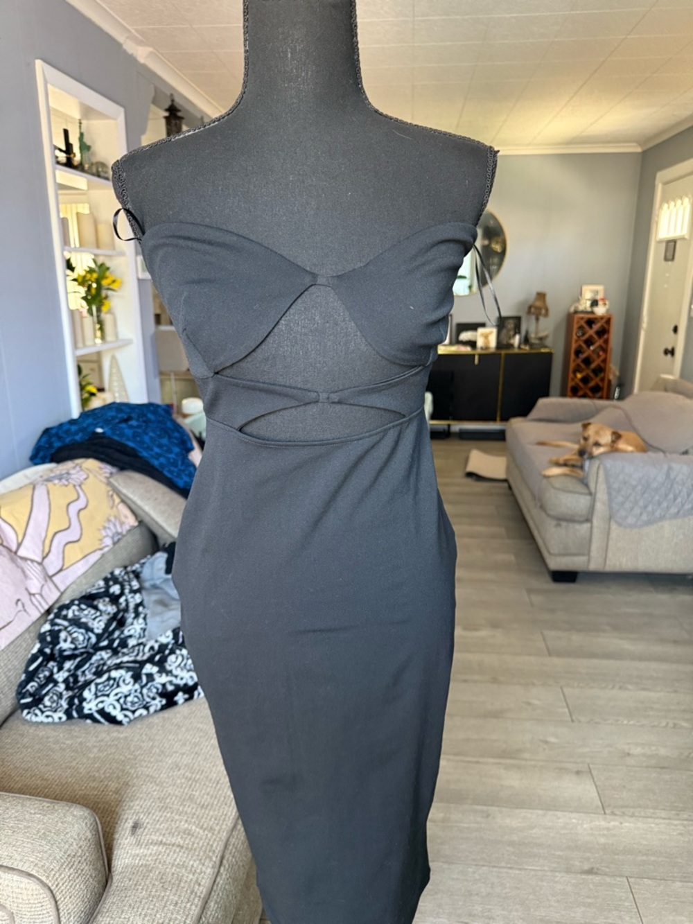 Zara Black Strapless Cutout Midi Dress